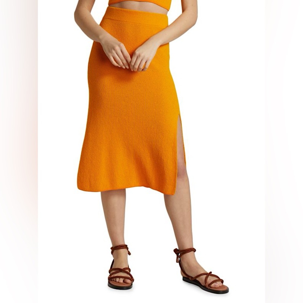 Rag & Bone Soleil Ribbed Knit Midi Skirt in Orange Sz S Spring Summer Beach - Picture 10 of 16